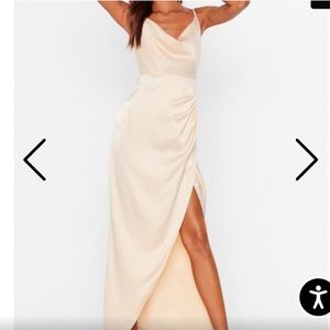 Champagne cowl neck satin dress